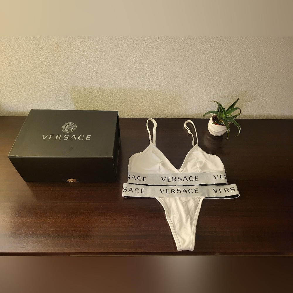 Versace Logo Triangle Bralette & Logo Thong